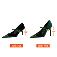 Korean Version Party 10cm 7cm High Heels Women Shoes Thin Heels Velvet Shallow Montage Pointed Toe Metal One-line Buckle Pumps - Image 6