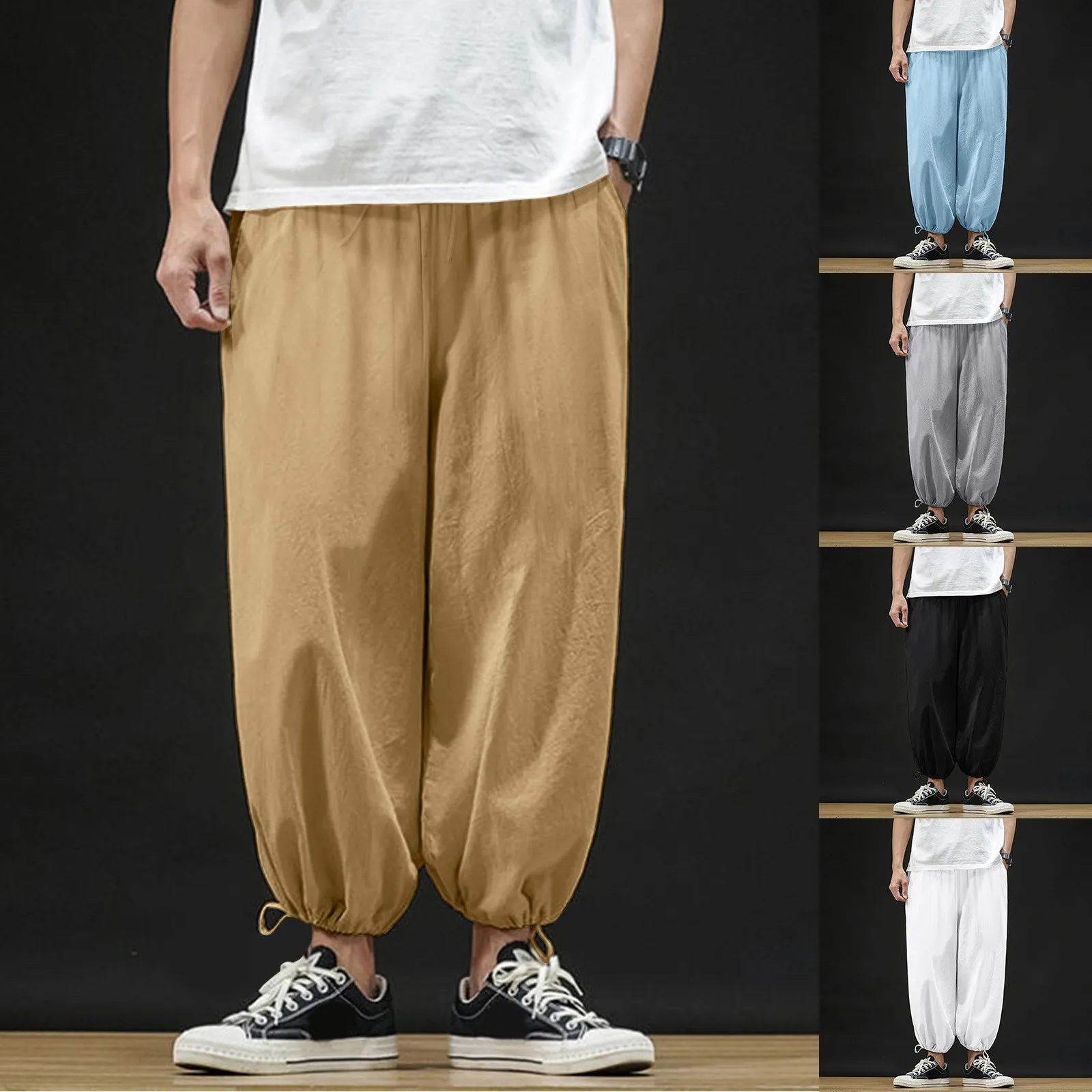 Description Picture 2 of itemMen Casual Pants Fashion Casual Solid Harem Cotton Drawstring Gym Work Trousers Pantalones Baggy Sweatpants Man Y2k Clothing