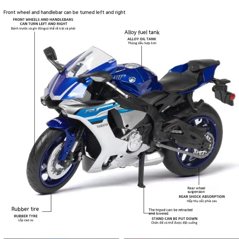 체중계 오토바이 모델 다이 캐스트 금속, 플라스틱 부품, 오토바이 2020, 야마하 YZF-R6, 1:12