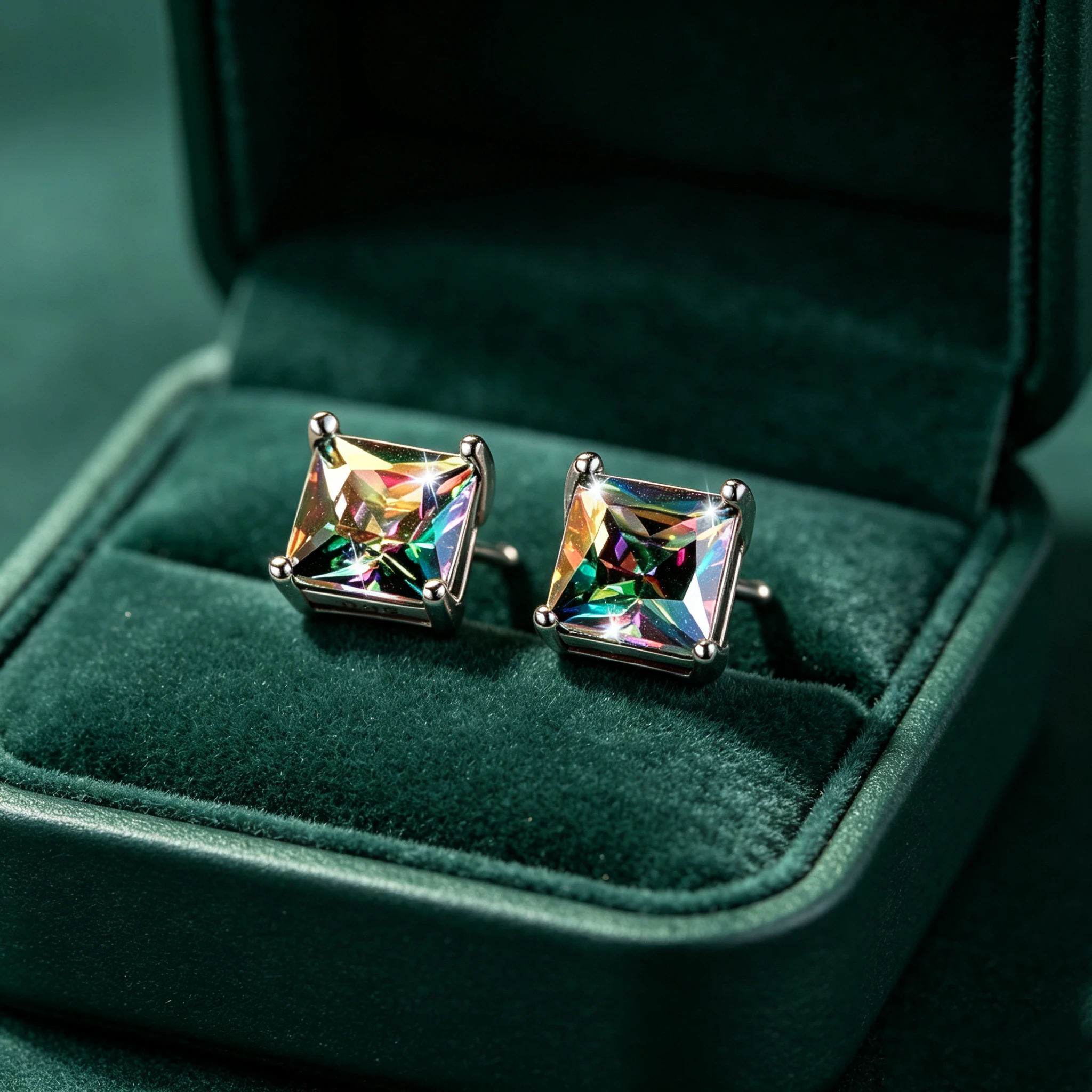 Elegant Rainbow Crystal Double Stud Earrings - Stylish Silver Jewelry