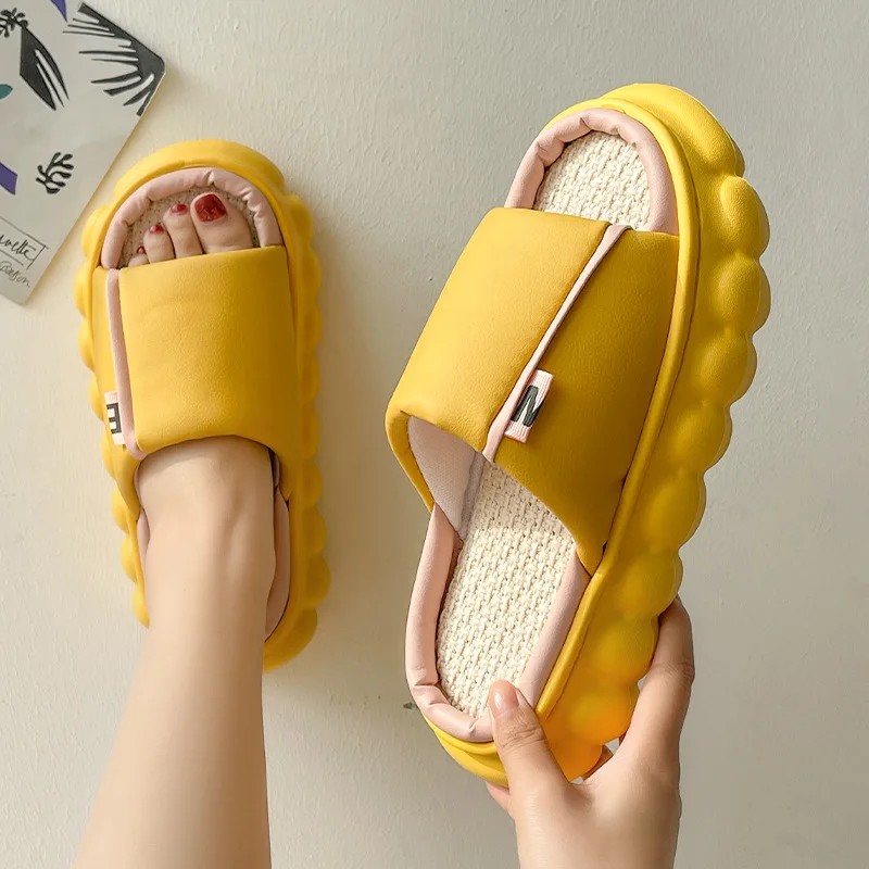 Spring Autumn Home Slippers Women Breathable Linen Slippers Thick Sole Slippers Female Indoor Unisex Anti-slip Floor Shoes Men