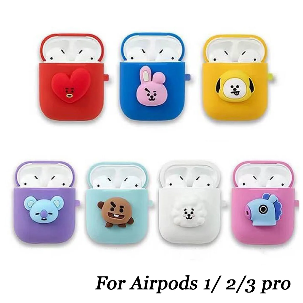 Kawaii Bt21 Airpods Case for Airpods 1/ 2/3 Pro Silica Gel Bluetooth Headset Cover Case Funda Airpod 1/ 2/3 Cover