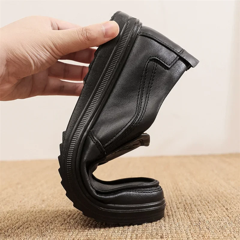 Men's Casual Slip-On Shoes Soft Bottom Leather Simulation Black Business Lazy Dad Shoes Large Size Cross-Border Round Toe