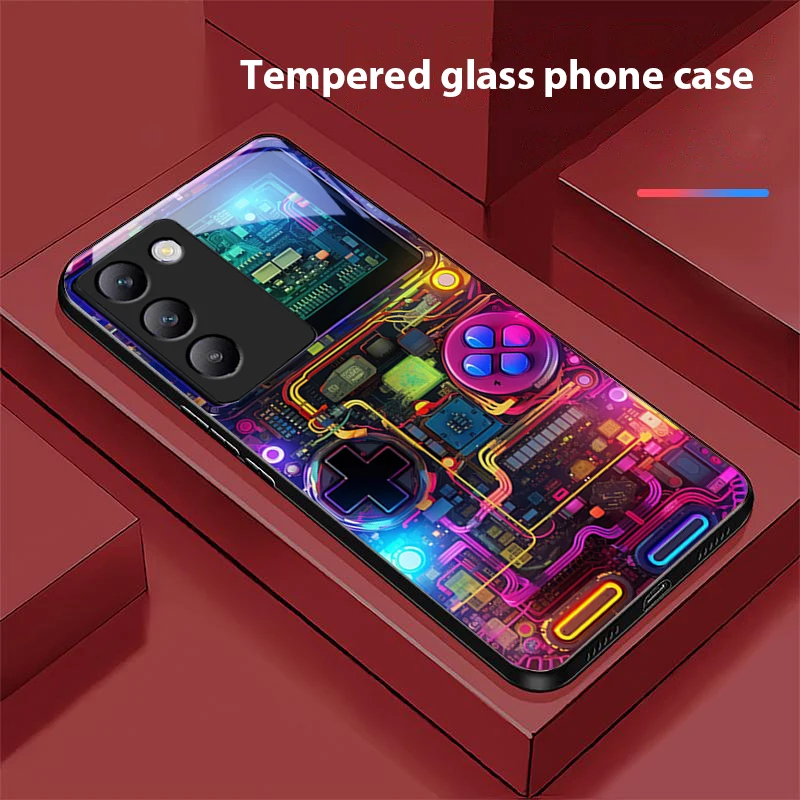 Sleek Black Tempered Glass Phone Case