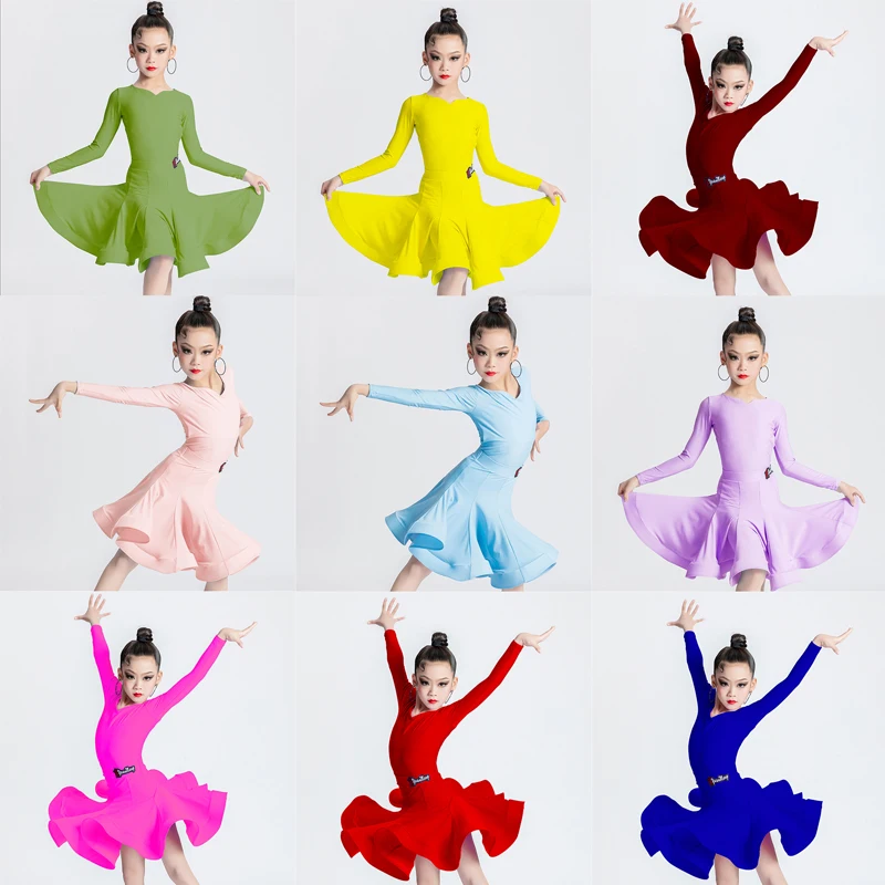 

Fashion Many Colors Latin Dance Dress Girls Ballroom Professional Competition Dress Kids Stage Performance Practice Wear SL7170