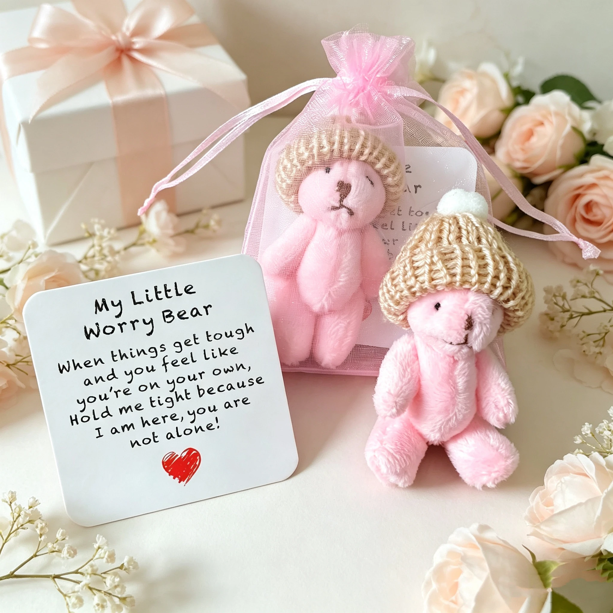 Mini Plush Bear In Carrying Bag With Inspirational Card Gift_voghion.com