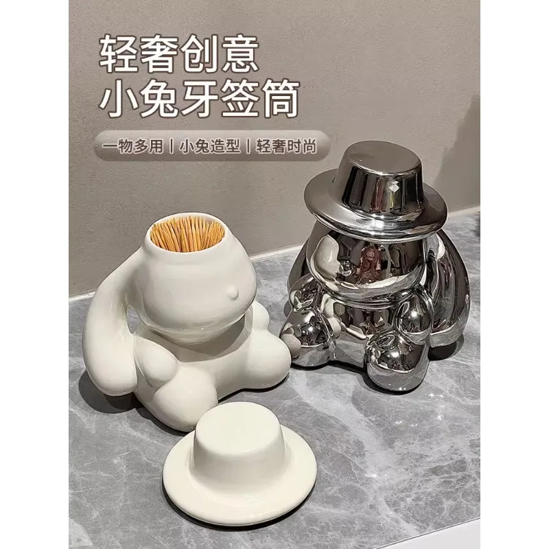 

High-value creative Lopunny toothpick box home ceramic toothpick tube can floss cotton swab tube desktop storage box can.