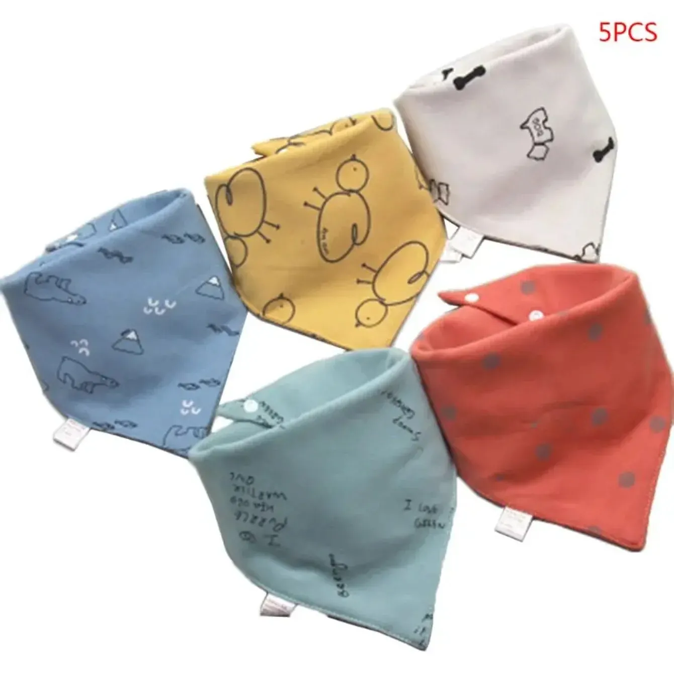 Baby Bib 5pcs Baby Bibs Scarf Headscarf Bandana Triangle Towel Bibs Drip Towel Pretty Colourful Cartoon Printing Designs