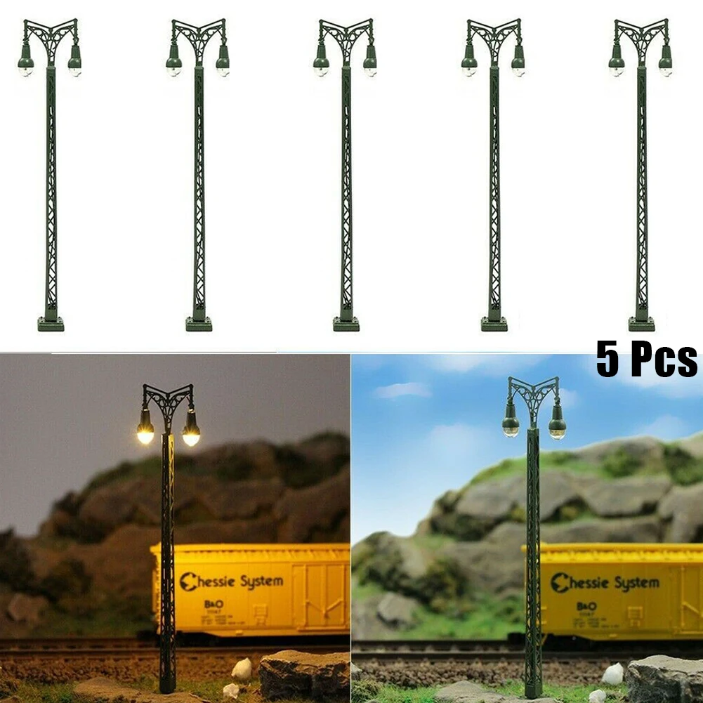 

5pcs Model Railway Lamp Lattice Mast Light HO 1:87 Scale LED Street Light Train Layout Toys Garden Decoration Crafts Miniatures