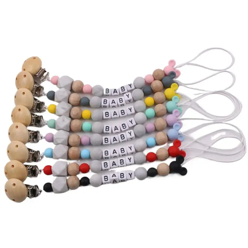Baby Pacifier Clips Personalized Name Cartoon Dummy Nipples Holder Clip Chain Teething Toys Infant Feeding Accessories BPA Free