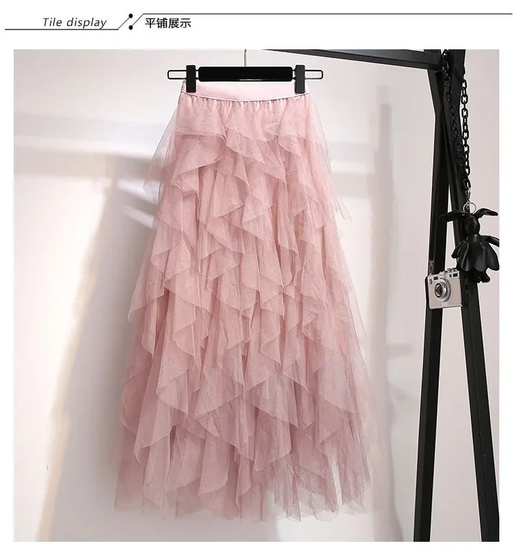 2018 Estate Lunga Gonna In Tulle Elastico In Va A Pieghe Midi Gonna - Foto 6