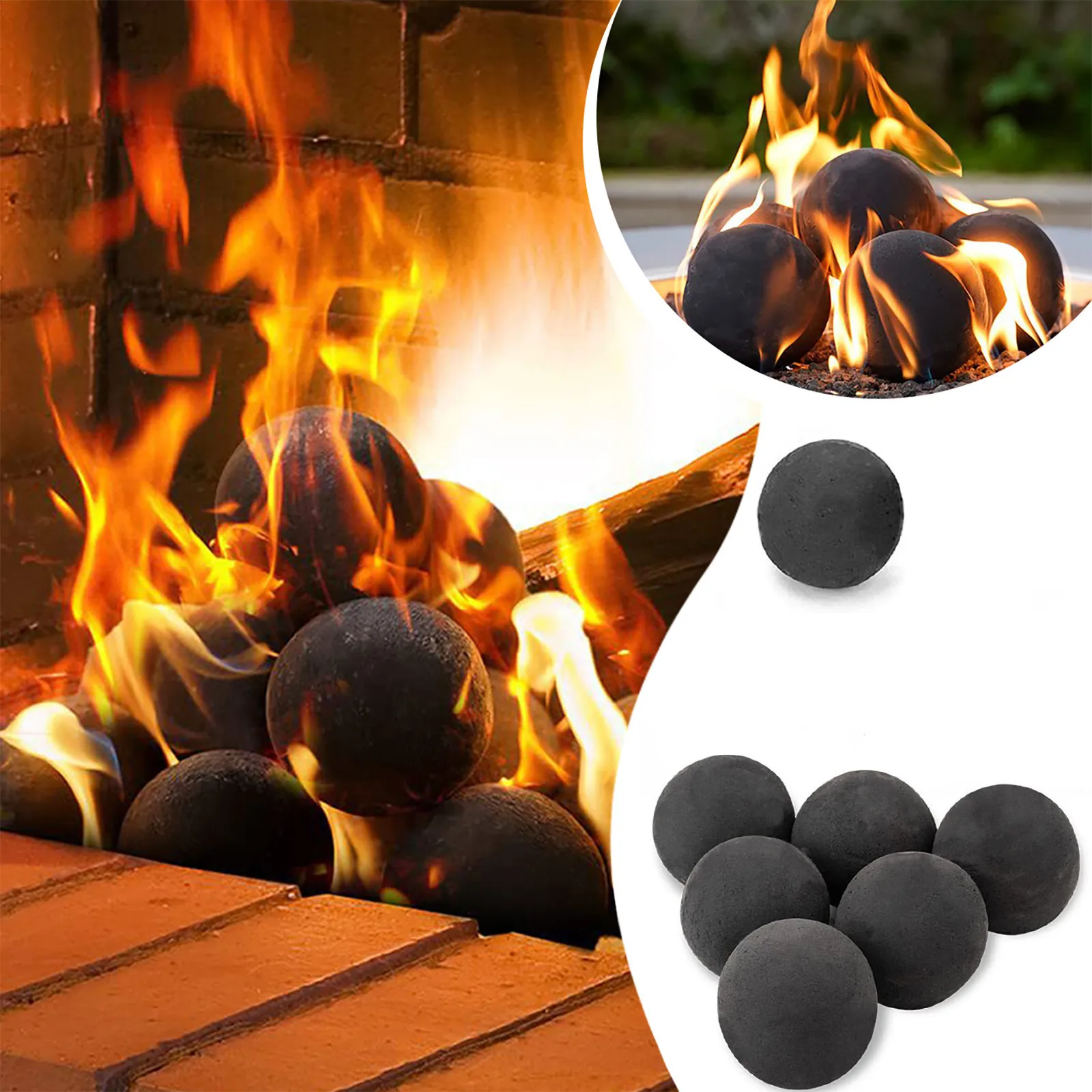 Ceramic fire ball spheres, cannon balls and fireplace fireballs