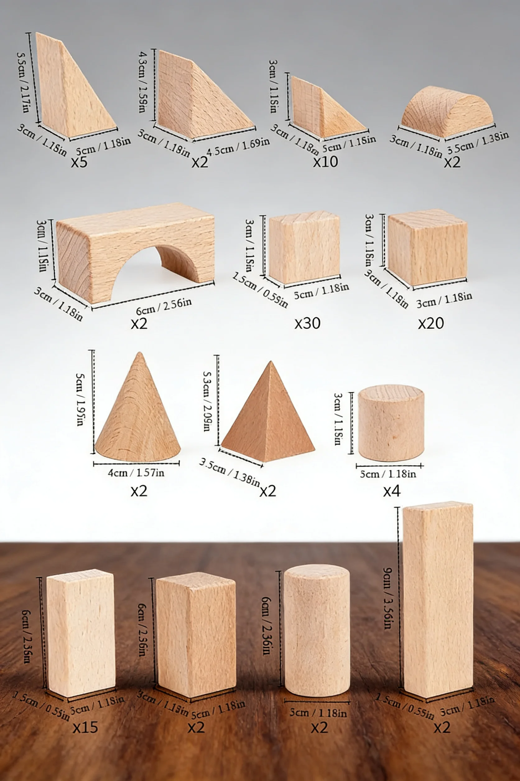 100 Pcs Beech Wooden Building Blocks Kids Formaldehyde-Free Large Size Anti-Swallowing Imagination Creative Construction Play