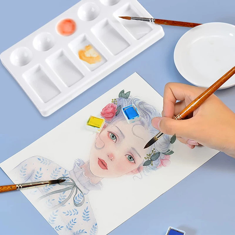 2pcs 10-Well Watercolor Painting Palette Rectangle Artist Paint Palette Mixing Tray For Watercolor Oil Gouache Acrylic Paints