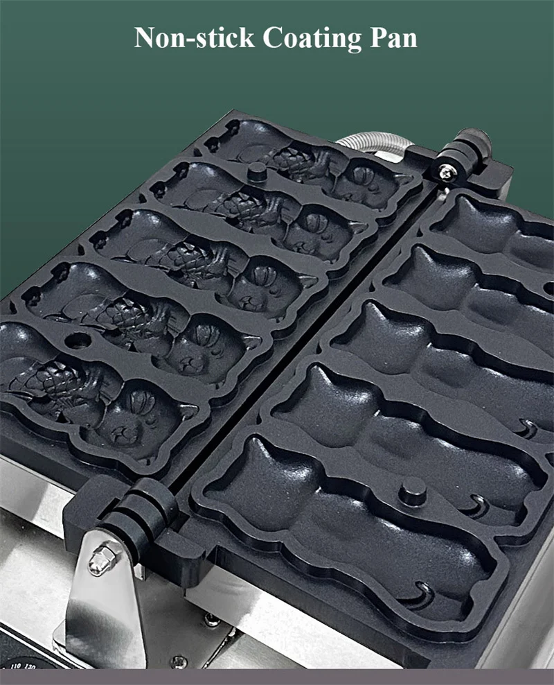 상업용 Taiyaki 메이커, 고양이 포옹 물고기 와플 베이킹 기계, 논스틱 코팅 스낵 장비, 전기 난방, 5 개