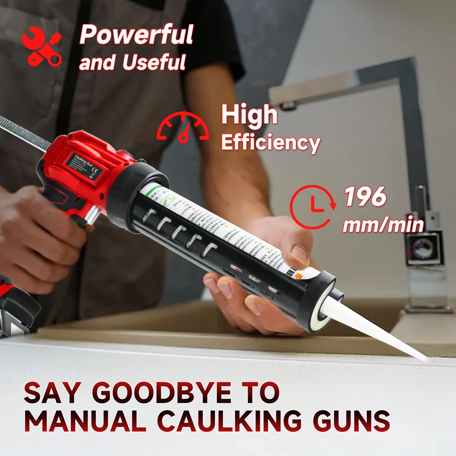 Cordless Caulking Gun for Makita 18V Battery with LED Light 4 Adjustable Speed Adhesive Gun 10oz/300ml Silicone Gun (No Battery) 4