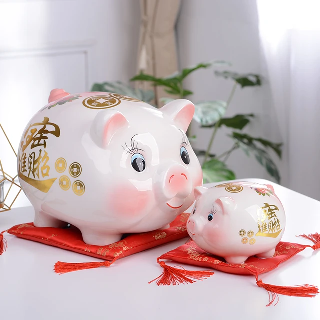 Gold Ceramic Pig Coin Piggy Bank Large Capacity Children's Storage Box Cute  Pig Animal Porcelain Jar Home Piggy Bank Home Decor - AliExpress