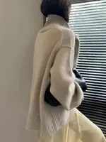 2024 Autumn and Winter New Thick Cashmere Sweater Women High Neck Pullover Sweater Warm Loose Knitted Base Sweater Jacket Tops - Image 4