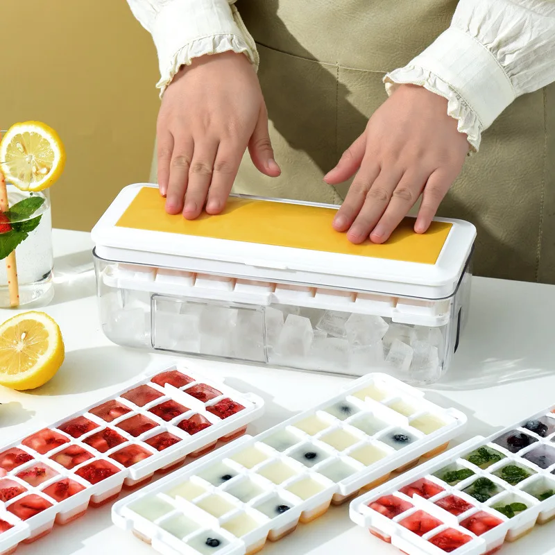 Silicone Ice Cube Tray With Lid And Bin, 48 Grids Press Type Ice Cube Molds  Comes With Storage Bin And Ice Scoop