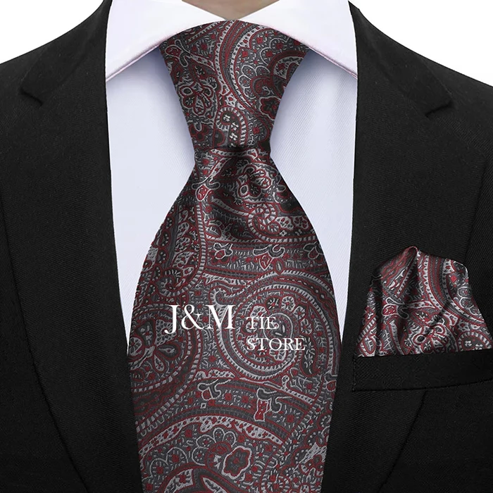 Herren 2-teiliges Paisley-Krawatten-Set, luxuriös, Hochzeit, Blau, Braun, Grau, Krawatte, Handky, Geschenk für Männer, Modedesigner, Business, Party, Krawatte, Geschenk – Detail 24