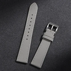Vintage Stitched Saffiano Leather Watch Strap - Premium Grade Quick Release - 22mm (Grey)
