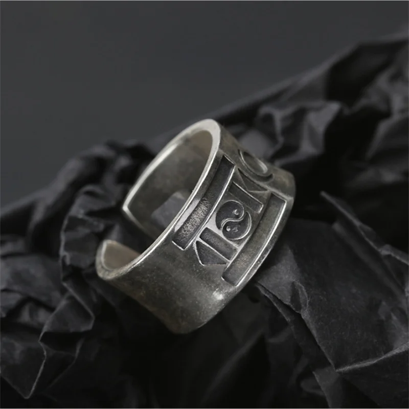 Personal isierte Ring 925 Silber Männer Schmuck verstellbare einfache ethnische Stil Männer Zeigefinger Ring trend ige Brief Hand Ornament – Detail 1