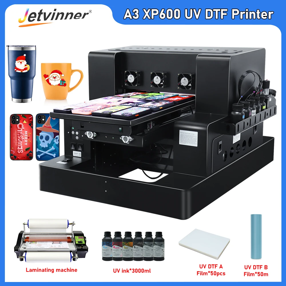 

A3 UV DTF Printer For Epson XP600 Printhead with Rotary For Phone Case Wood UV Flatbed Printer UV DTF Sticker Printing Machine