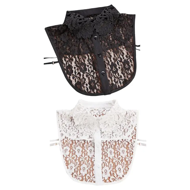 Women Blouse Sweater Round Neck Fake False Collar Detachable Sheer Embroidered