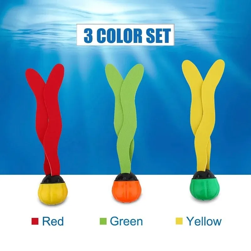 

3pcs Swimming Pool Colorful Sinking Plants Toy Sea Plant Shape Underwater Sports Fun Seaweed Diving Study Kids Swimming Training