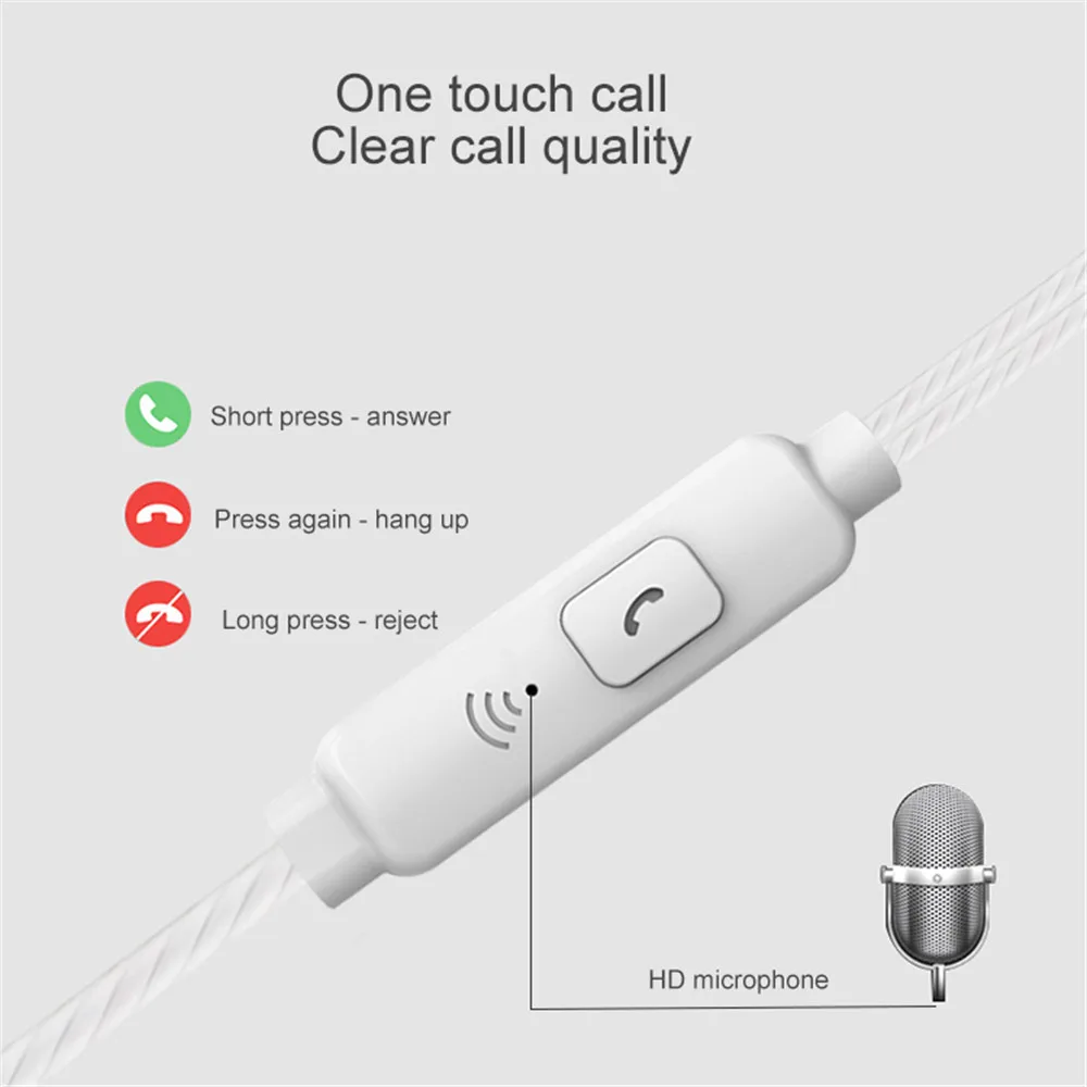 3.5mm Headphones Sports Wired Earphones HIFI Bass Wired Earbuds in-Ear Headset Game Subwoofer with Mic Handsfree Call for Xiaomi 6