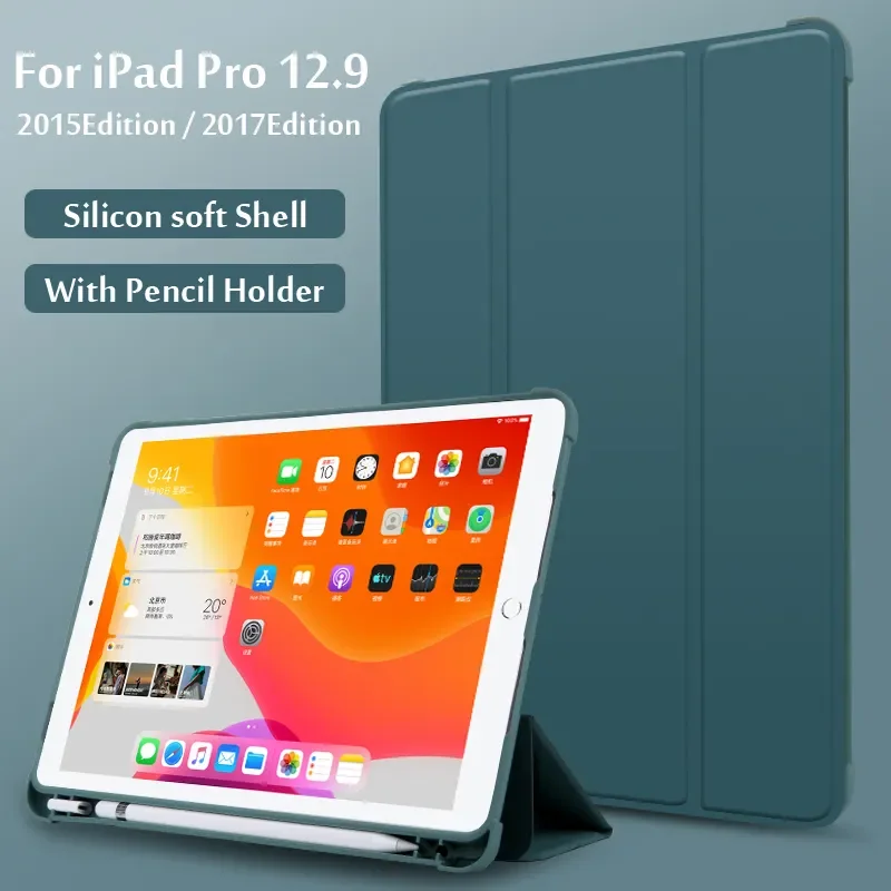 

For iPad Pro 12.9 2017 Edition (With Home key) Case A1584 A1670 A1671 2015 1th 2rd Gen With Pencil Holder Magnetic Smart Cover