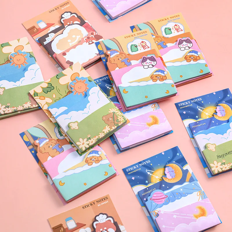 4 Piece Cartoon Adhesive Cute Sticky Notes Notepad Memo Pad Stationery Notebook Sticker Decoration 4