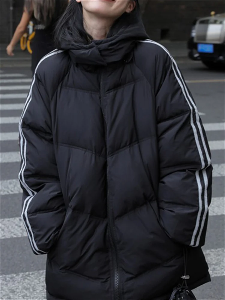 

2023 New Womens Fashion Warm Down Clothes Korean Baggy Hooded Straight Coat Medium And Long Ladies Puffer Padded Outwear Winter