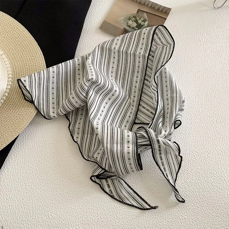 1pc Classic Striped Triangle Scarf Soft Multi-Functional Lady Bandana Women Hair Scarf Winter Cute Warm Turban Headscarf
