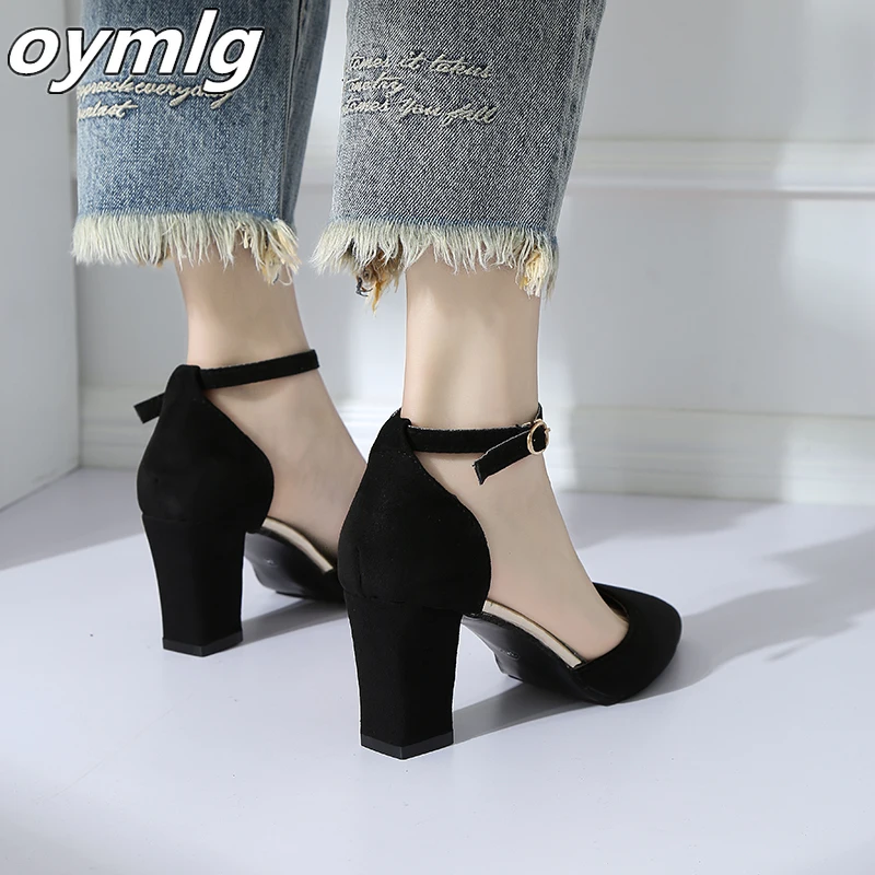 Zapatos de tacón alto con punta gruesa para mujer, zapatos boda, cómodos, de moda, sexy, versión coreana - AliExpress