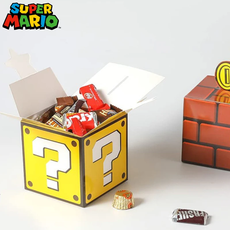 Super Mario Hard Cardboard Treat Box Prop Brick Anime Figure Super Star Theme Party Gift Bag Decorazione Forniture Giocattoli Per Bambini