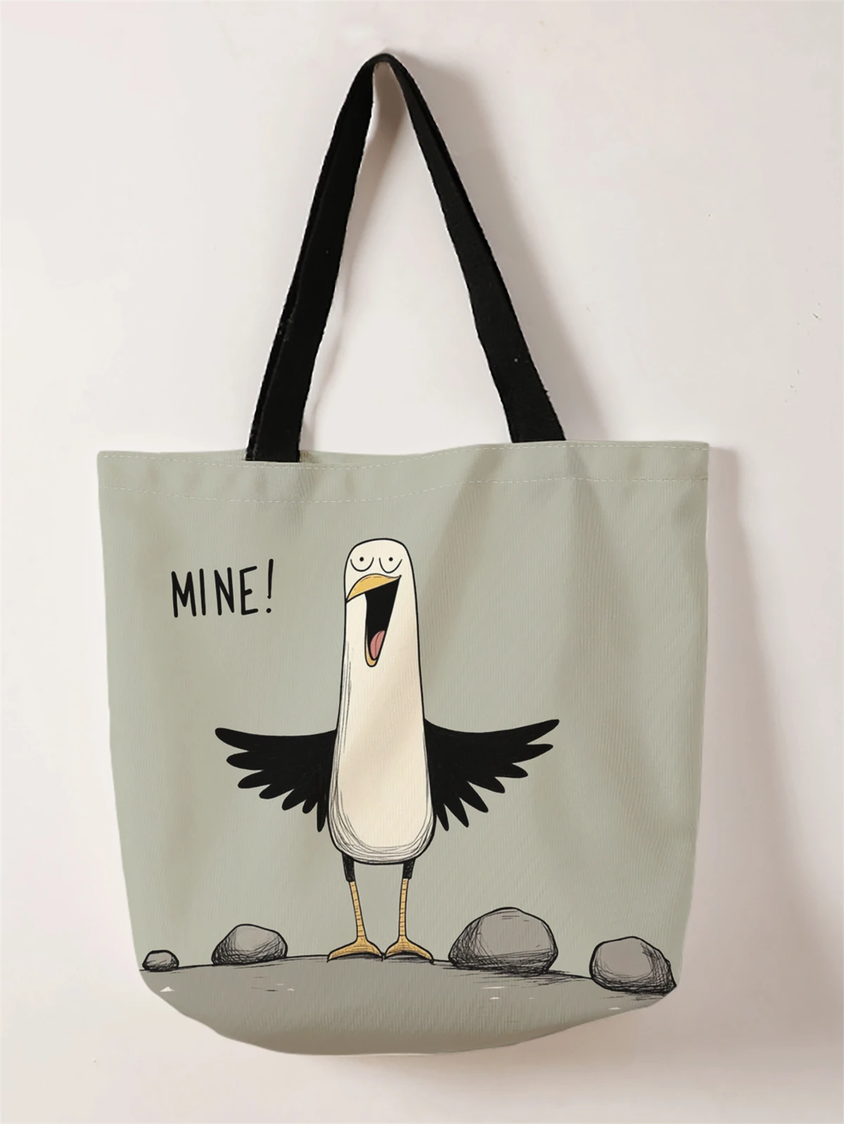 1 piece, cartoon bird pattern handbag, reusable fashionable handbag, multifunctional handbag, printed canvas shopping bag