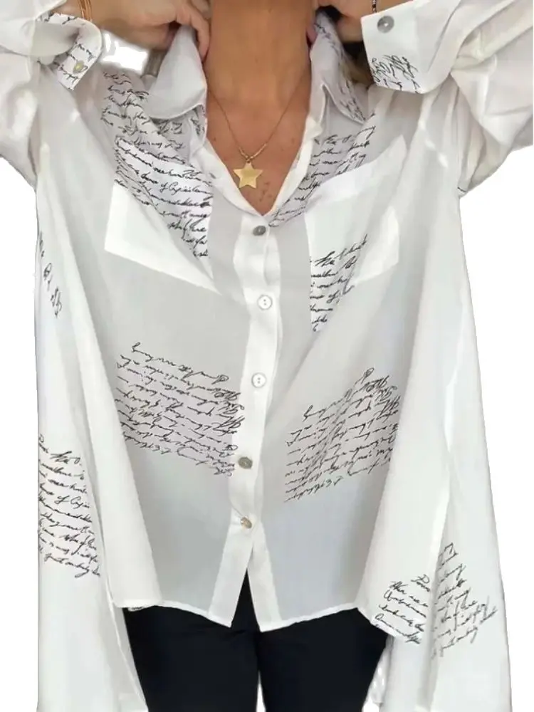 

Women's blouse 2024 Spring/Summer New Loose Print Shirt Swallow Tail Flip Collar Shirt Women's Button Shirt Women's