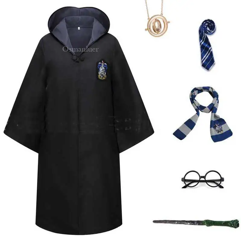 thumbnail image 1 of Uniforme escolar mágico para niños y adultos, disfraz de Slytherin, Ravenclaw, túnica, capa, suéter, bufanda, corbata, varita, disfraz de Halloween, 1 of 5