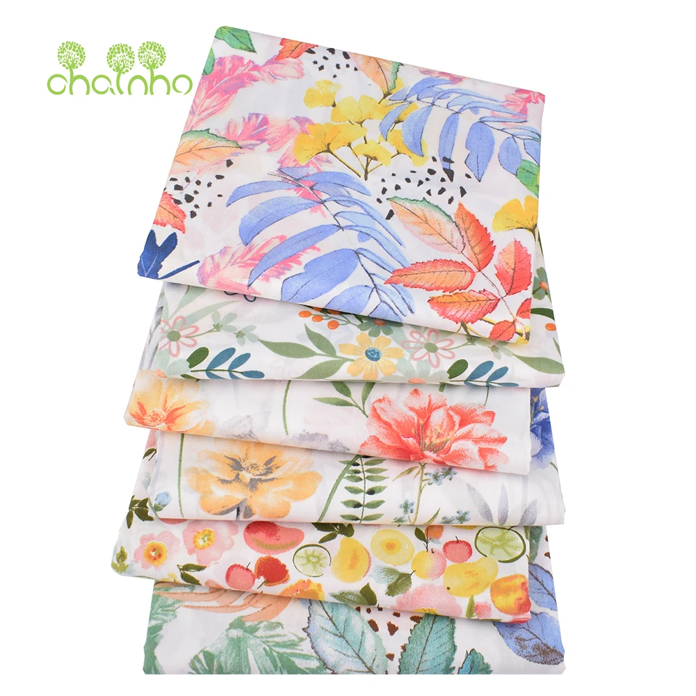 Chainho,Printed Twill Weave Cotton Fabric,DIY Sewing Quilting Material,Patchwork Cloth,6 Designs Floral Series,2 Sizes,15C364
