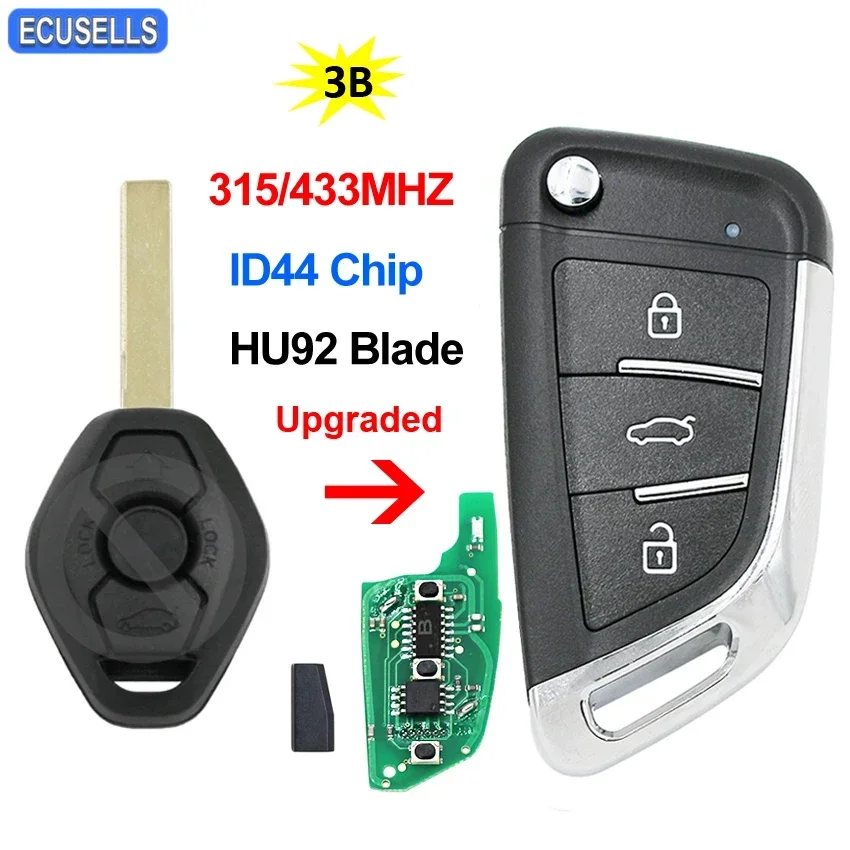 Beefunny Llave remota EWS 3 botones 315MHZ/433MHZ ID44 HU58 para BMW 3,5,7  Series 325 330 318 525 530 540 E38 E39 E46 M5 X3 X5 E65 (1)