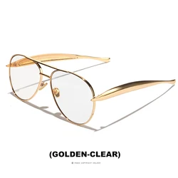 Vintage Chic Oversized Aviator Sunglasses - Golden Frame with Champagne Lenses (C5 Gold Clear)