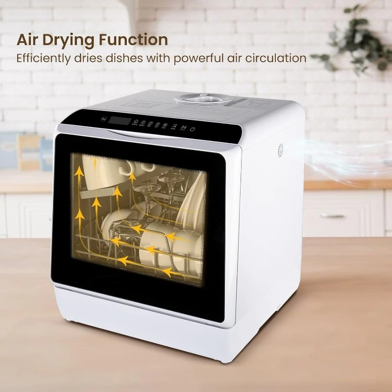Countertop Dishwasher, 6 Programs Portable Dishwashers with 5L Built-in Water Tank, No Hookup Needed, Baby Care