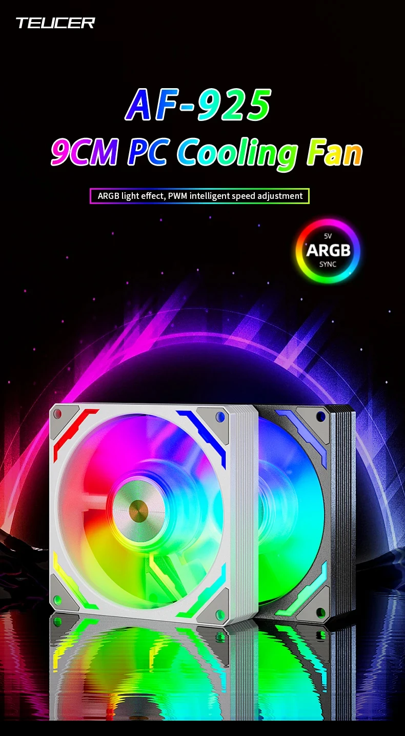 AF-925 ARGB PC Fan PC Radiator Cooling Fan 92mm ITX Computer Case Fans 9cm Chass