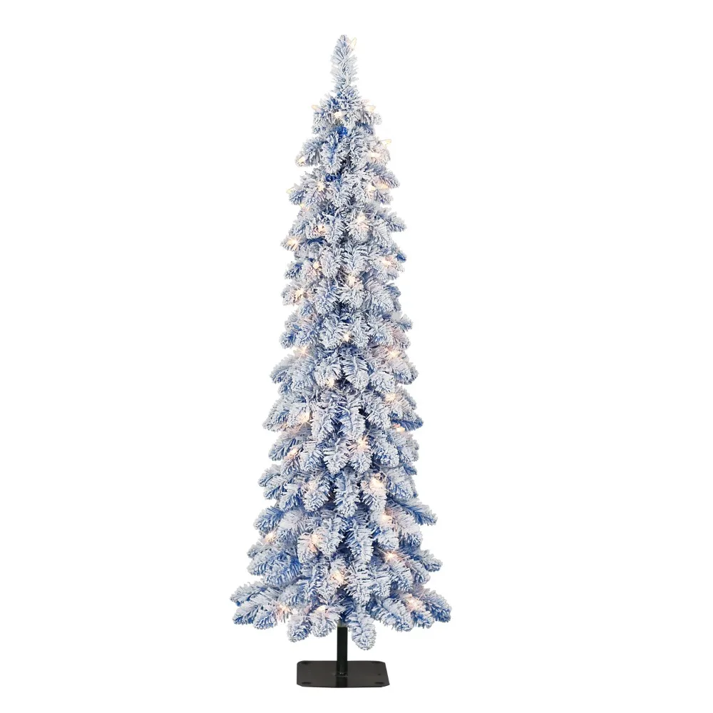 

4 Ft Pre-Lit Flocked Blue Artificial Alpine Pencil Tree New Year's Decor Cristmas Decoration 2024 2024 Christmas Trees Pines