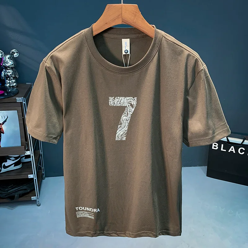 

Summer New Men'sTT-shirt Trendy Printed Street Simple Casual All-Match round Neck American Comfortable Breathable and Loose Top