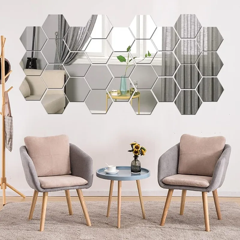 6-48PCS šestiúhelník akryl zrcadlo zeď nálepka domácí dekorace DIY odnímatelný šestiúhelníkový dekorační zrcadlo obtisk umění ornamenty pro domácí