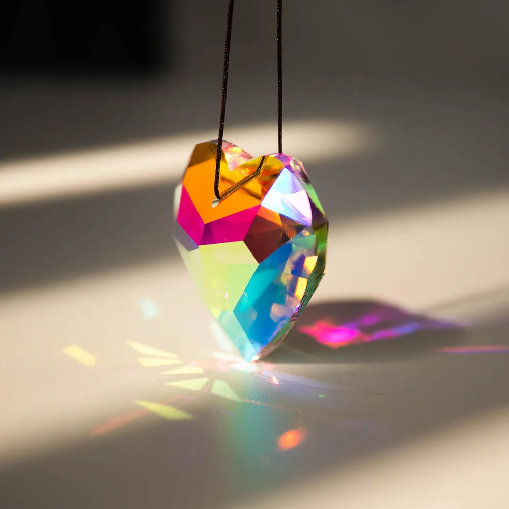 45mm 30mm Hanging Heart Suncatcher Prism Pendant Crafts for Home Office Garden Decoration Rainbow Maker Window Pendant Xmas Gift