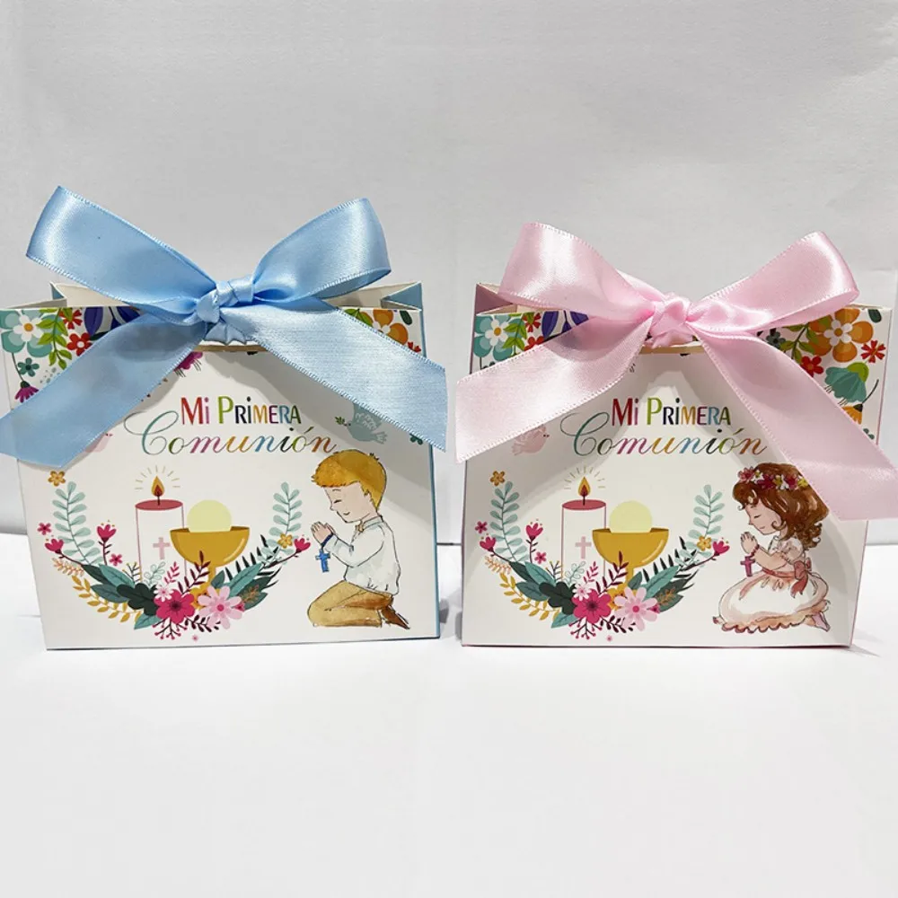 La confezione regalo per la prima comunione scatole per imballaggio al cioccolato con caramelle bapertiche festa di compleanno per bambini scatola per bomboniere con decorazione per Baby Shower 10