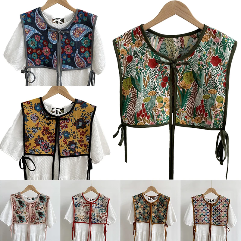 

Vintage Flower Embroidery Fake Collar Lacing Jacket Shawl Shirt False Tie Clothes Lacing Detachable Collars Air Conditioner Vest